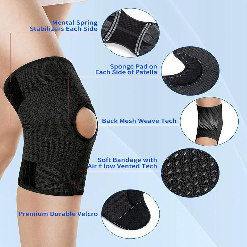 Plus Size Knee Compression Wrap Brace - Breathable Adjustable with Side Stabilizers for Men & Women - Comfortable & Flexible Leg Supporter